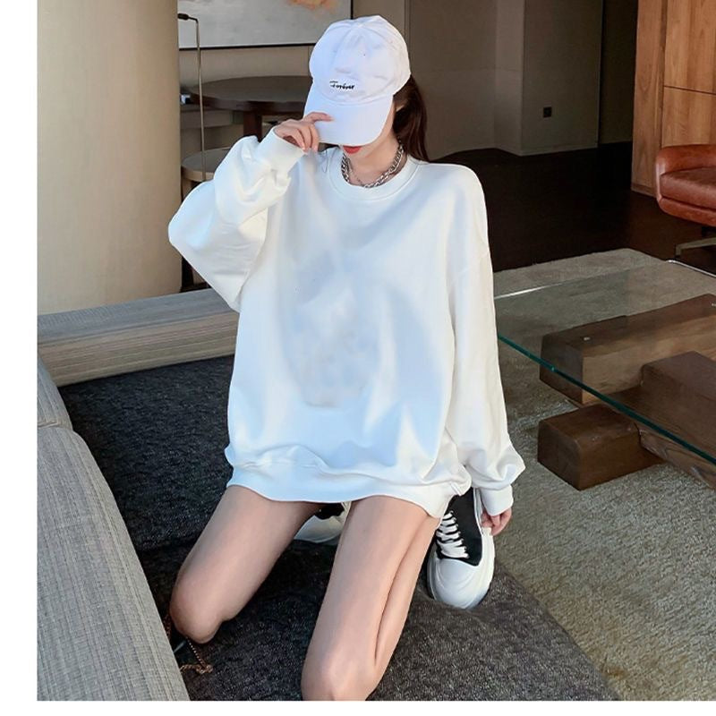 Factory Direct Sales Autumn and Winter Sweatshirts for Women Solid Color Long-Sleeved Round Neck Sweatshirts Korean Style Casual Loose Jacket Plus Size Women's Clothing