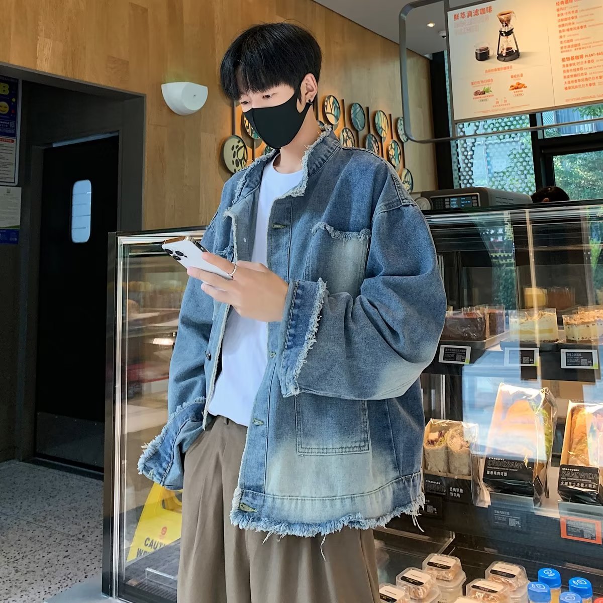 [In Stock running volume] Retro gradient Denim coat men's and women's loose American high street casual workwear jacket
