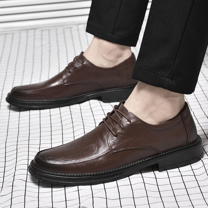 Leather shoes men's business formal wear genuine leather new men's casual British black trendy low-top bridegroom wedding shoes