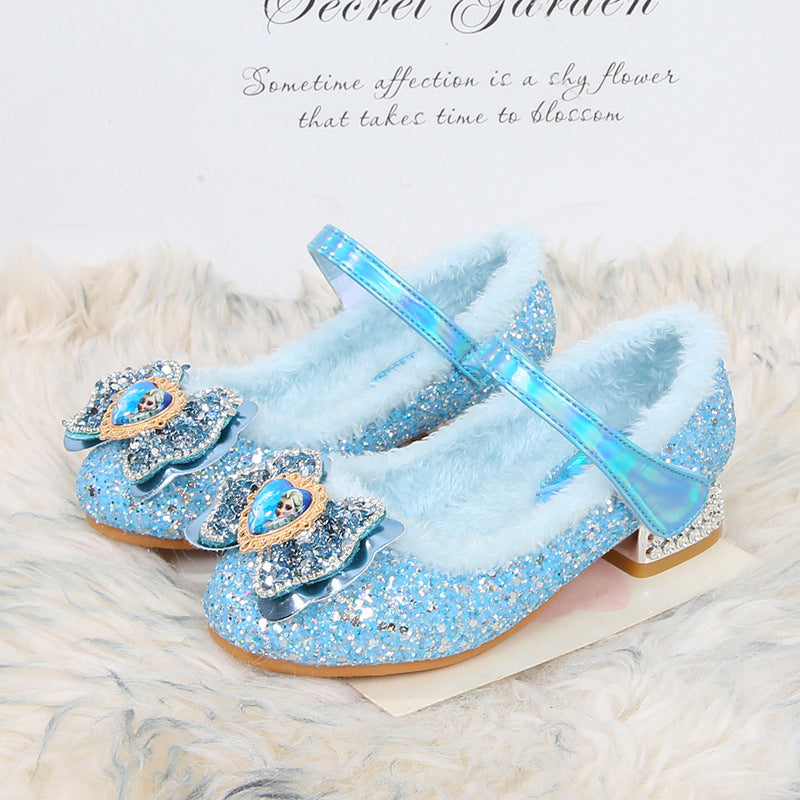 Velvet Girls High Heels Winter New Children Princess Shoes Little Girl Cotton Shoes Baby Fluffy Shoes Aisha Children's Shoes