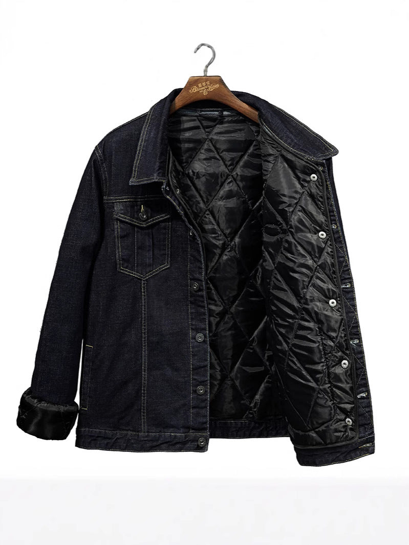 Fertilized Extra Large Elastic Loose Denim Coat fleece-lined Thickened plus size Men's Winter Jacket Warm Quilted Top