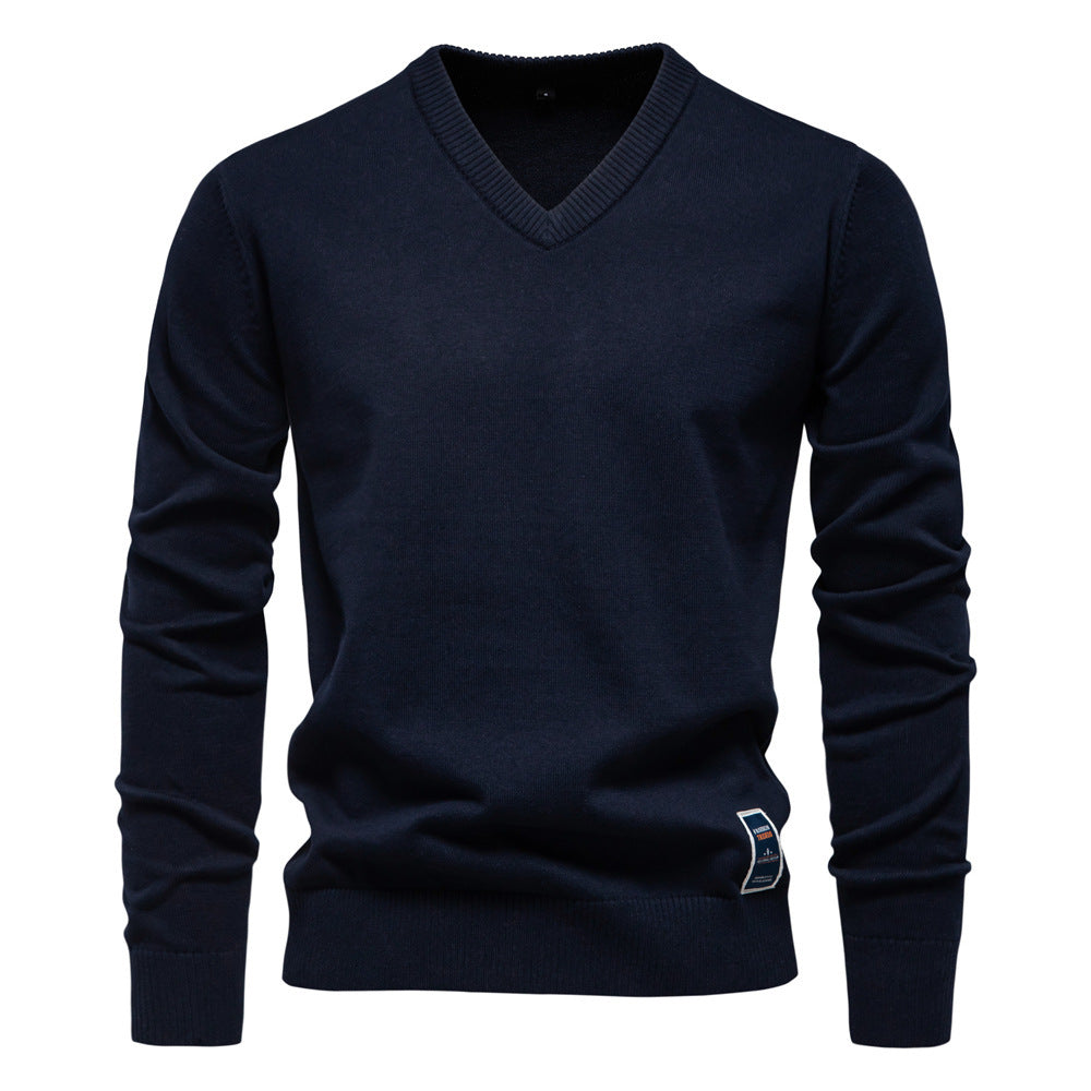 V-Neck 2024 Knitwear Pure Color Men's Knitwear Men's Cross-Border Black Cotton Knitwear Trendyy Autumn and Winter New Green