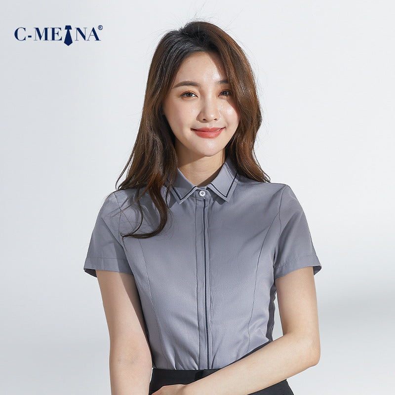 Summer New Women's Clothing, Women's Shirts, Short-Sleeved Shirts, Elegant Commuting Slim-Fit Fashion Professional Attire, Versatile for the Workplace