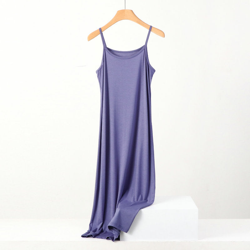 Plus Size Spring and Summer All-match Slim-fit Long Inner Nightgown Sling Modal Cotton Women's Solid Color Base dress