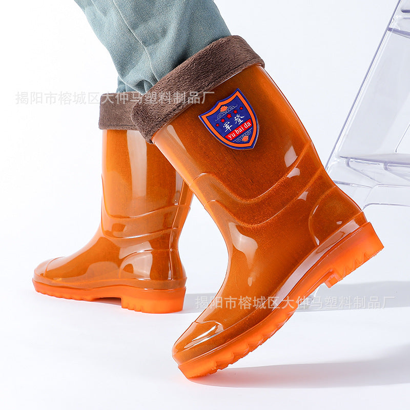 Men's Water Shoes, Quick-Drying, Unlined Rain Boots, Mid-Calf Transparent Rain Boots, Slip-Resistant, Waterproof Boots, Brown Rubber Shoes