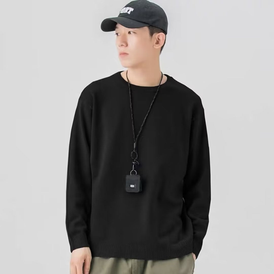 Autumn and Winter Crewneck Sweater Men's Inner Solid Color Base Shirt Loose plus size Warm Knitted Sweater Pullover Sweater