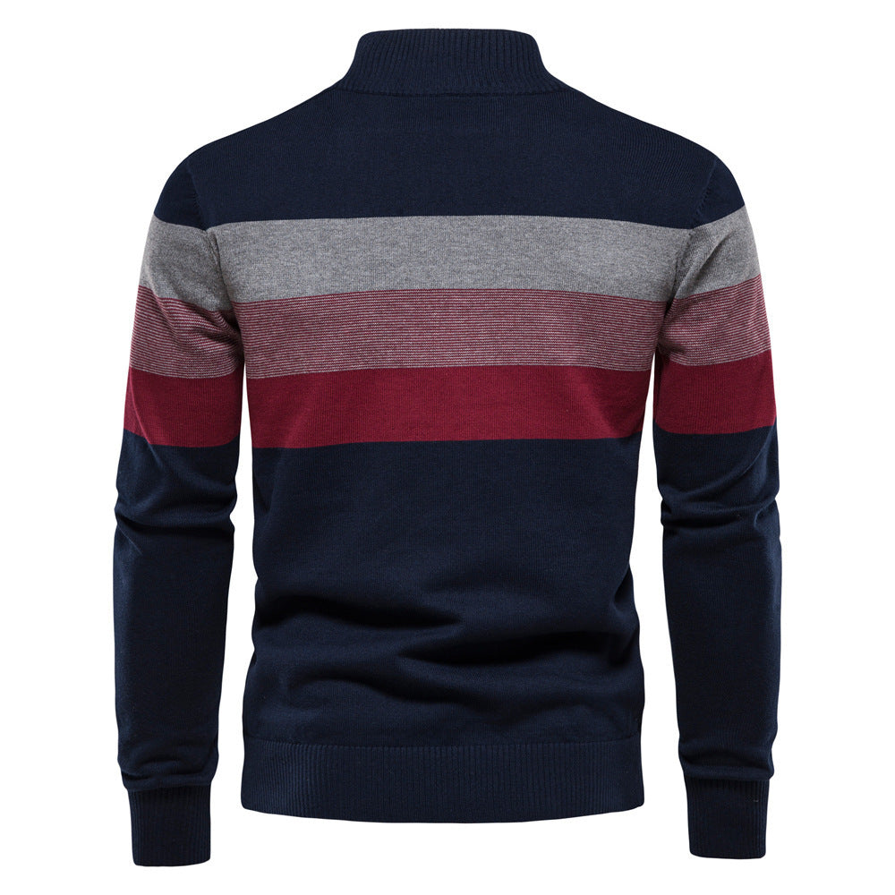 Cross-Border Pullover Knitwear New Open-Chest Stand-Up Collar Men's Sweater Men's Autumn and Winter European and American Khaki
