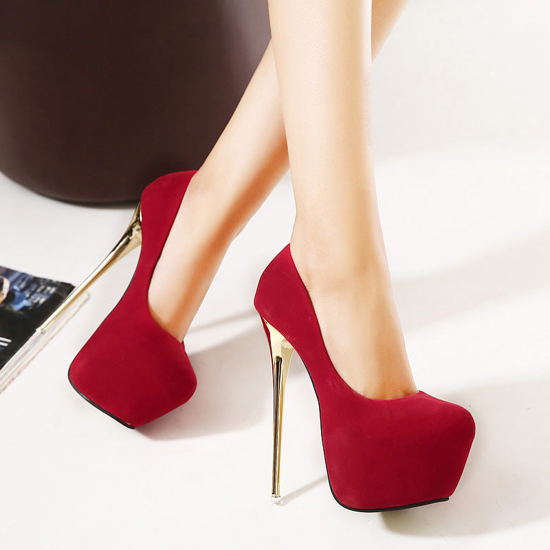 Heels cross-border stiletto heel platform black high Heels red single-layer shoes women's thick bottom shallow mouth foreign trade plus size women's shoes