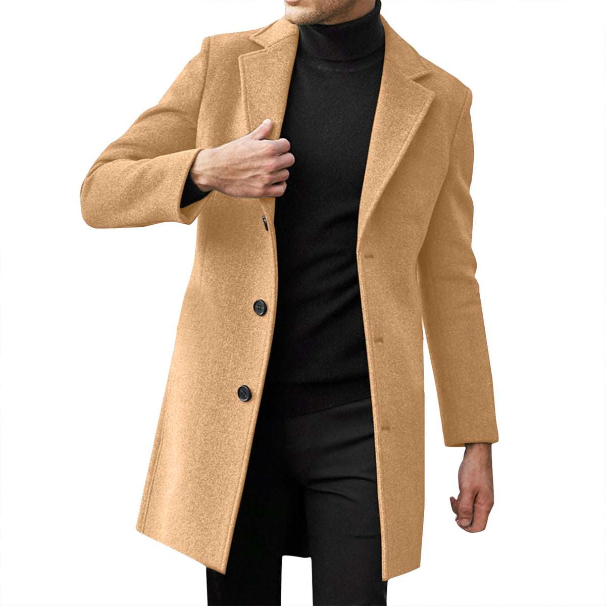Cross-border New Amazon Men's British Single-breasted Men's Long-sleeved Woolen Coat Coat Autumn and Winter Coat Fashion