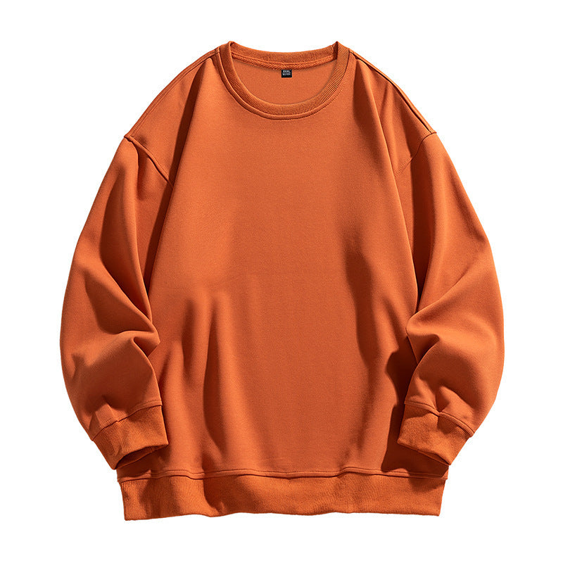 Autumn New Solid Color Loose Round Neck Sweatshirt for Men Trendy Brand Student Couple Hoodless Casual Long Sleeve Inner Layering Shirt