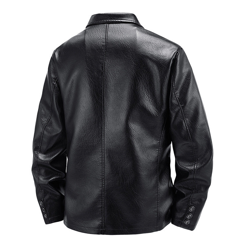 2025 Autumn New Men's American Style Trendy Motorcycle Jacket Simple Versatile Leather Coat Loose Fashionable Leather Blazer
