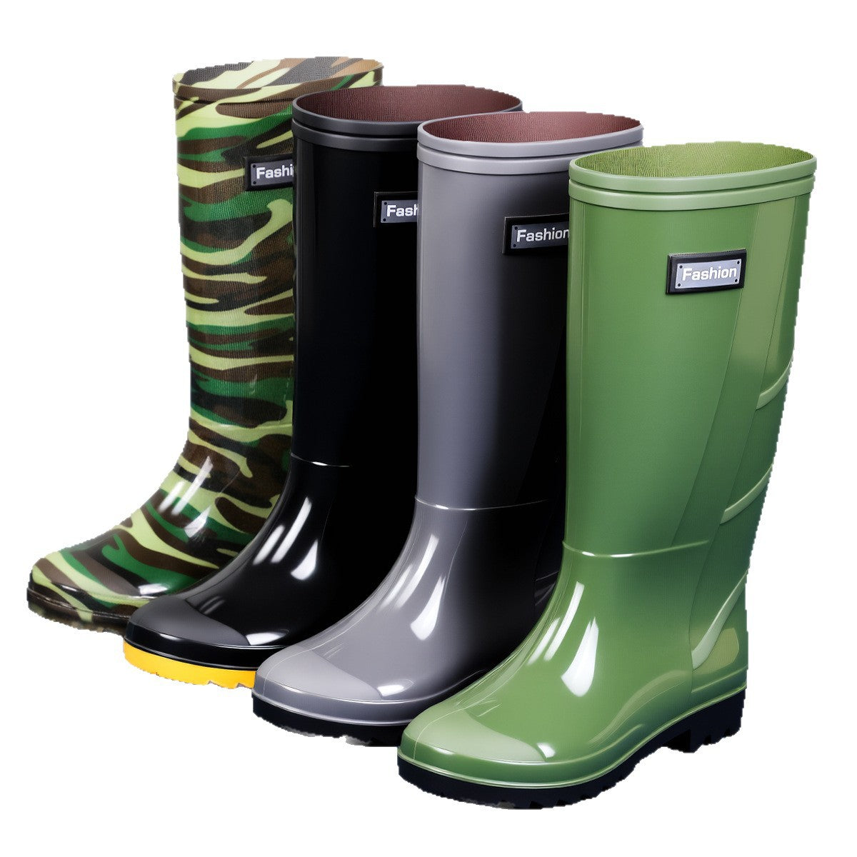 Men's Gray Plain Rain Boots, Labor Protection Boots, High Rain Boots, Protective Long-Tube Men's Water Shoes, Outdoor Camouflage Water Boots, Rubber Boots