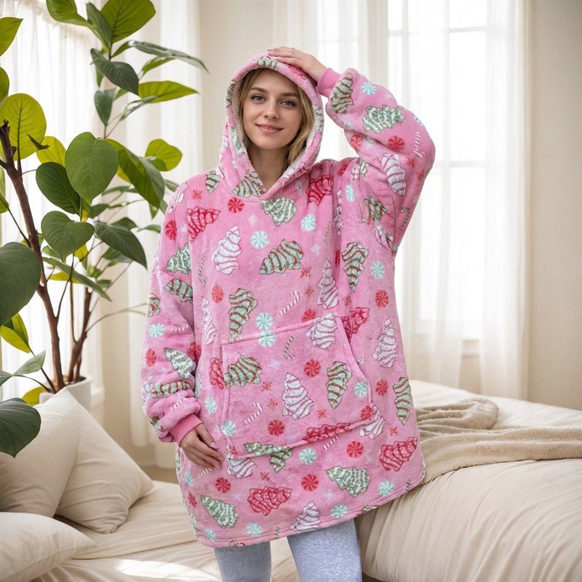 2021 Winter Fleece-Lined Thickened Navy Blue and Dark Gray Zip-Up Lazy Blanket Long-Sleeve Casual Flannel Hoodie
