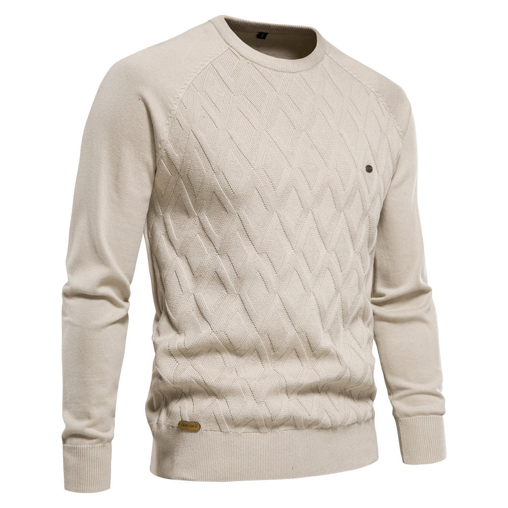 Men's Sweater Men's New Pure Cotton Sweater Men's High Quality Autumn and Winter Sweater 2024 Pullover Solid Color Cross-Border