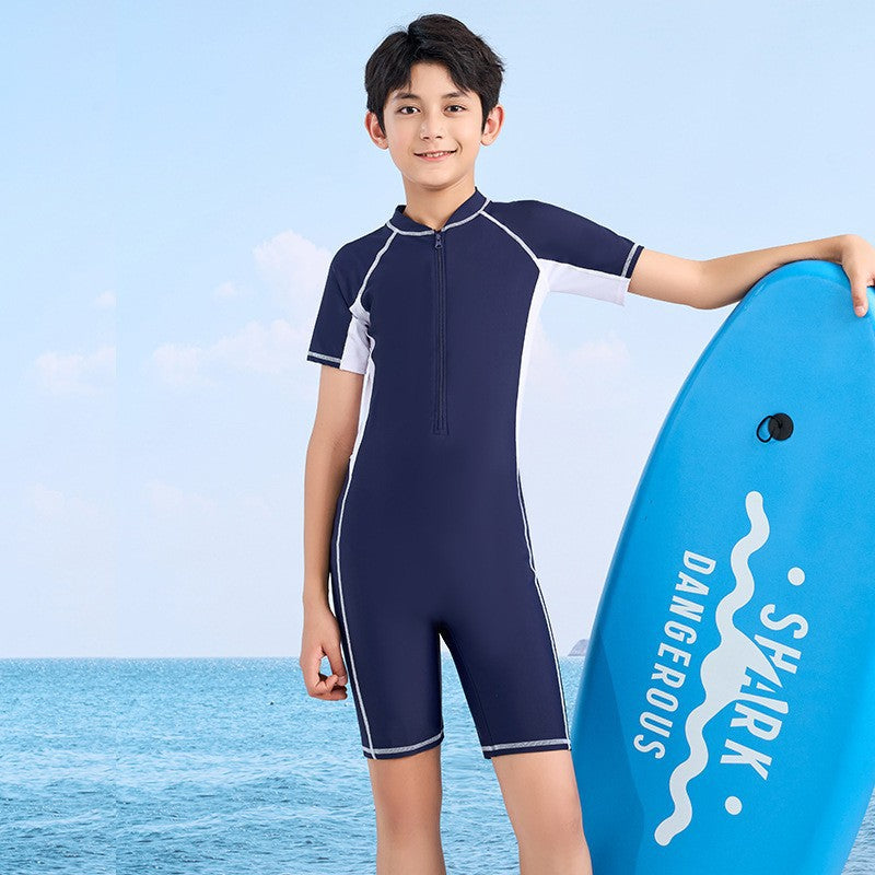 Children's Swimwear for Boys, One-Piece 2026 New Model, Professional Sun Protection Training Swimsuit for Older Kids, Custom-Made Boys' Swimwear for Hot Springs