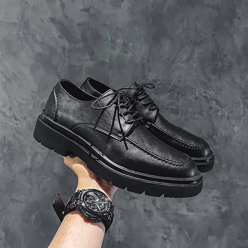 Men's Shoes New British Men's Casual Business Formal Wear Thick Bottom Lace-up Youth Suit Leather Shoes Men's Korean Style WF596