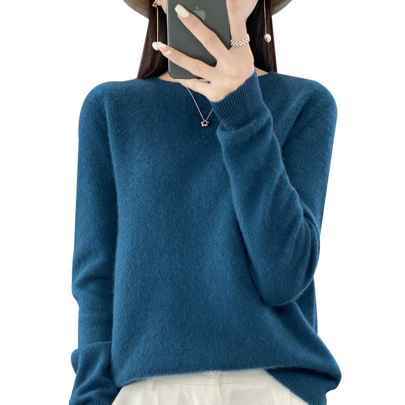 Wholesale First-Line Ready-To-Wear Round Neck Woolen Sweater for Women, Simple Elegant Knitted Sweater, Long-Sleeved Versatile Sweater Bottoming Shirt