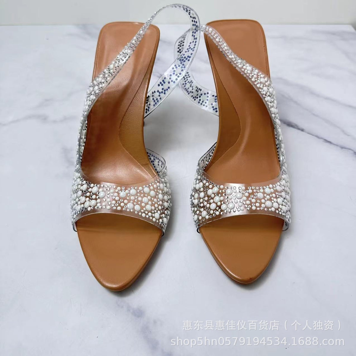 ZA new women's shoes high heels PVC transparent Pearl Diamond decorative West high heel open toe fashion high heel sandals for women
