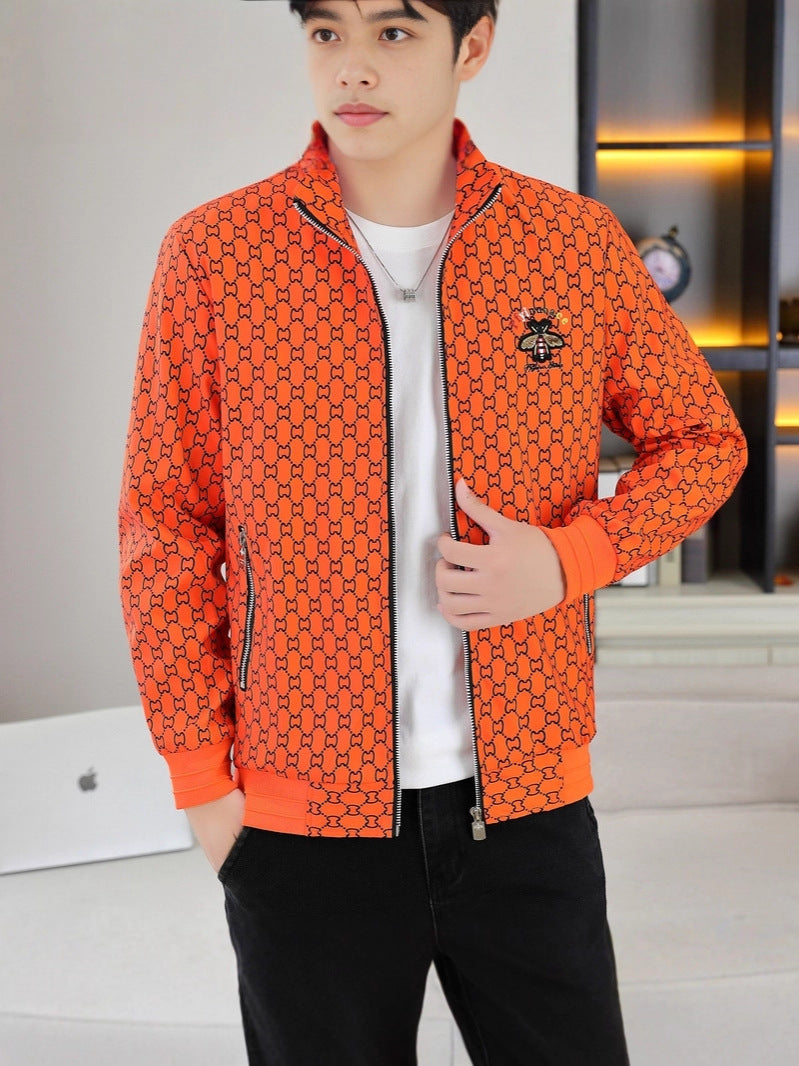 Autumn and Winter Men's Jackets, Warm Cotton Jackets, Young Men's Trendy Printed Baseball Jackets