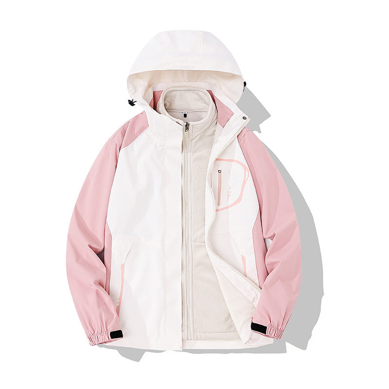 Autumn and Winter couple's three-in-one two-piece windproof water jacket men's outdoor jacket women's fleece jacket fleece-lined thickened