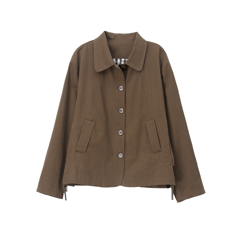 Middle-aged mother pure cotton windbreaker coat women's short 2025 spring and autumn new short loose plus size jacket top