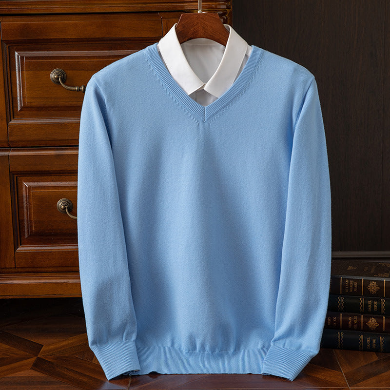 Men's Sweater Autumn/Winter V-Neck Knitted Loose Plus Size Cross-Border Sweater Men's Warm Knitted Base Layer