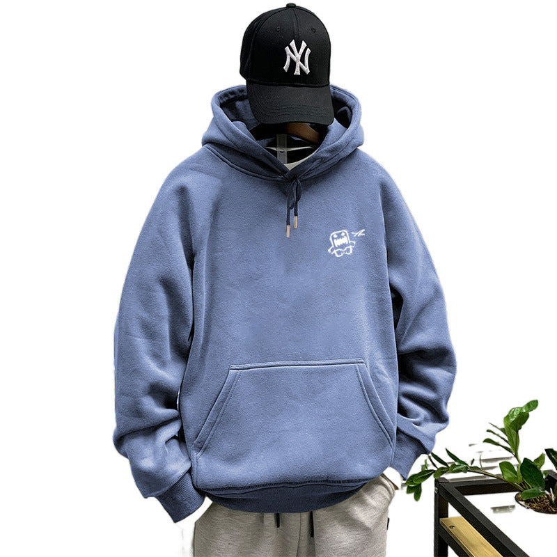 440g winter Yu wenle tide brand men's sweater men's hooded coat simple coat loose fleece-lined hoodie