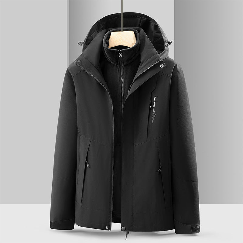 Cross-Border 2023 Outdoor Waterproof and Windproof Three-In-One Detachable Two-Piece Fleece Jacket for Men and Women, Mountaineering Clothing