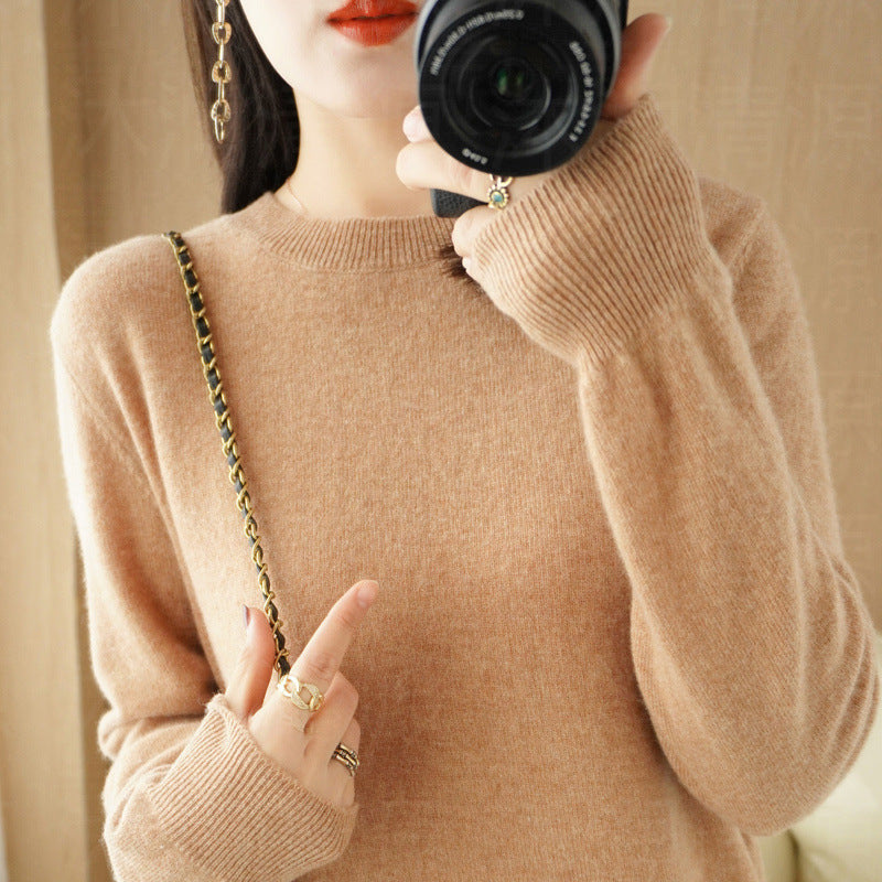 Sweater Women's Autumn and Winter Round Neck Knitted Sweater Women's Thin Long-Sleeved Bottoming Sweater Cross-Border Sweater Women's Non-Wool Knitted Sweater