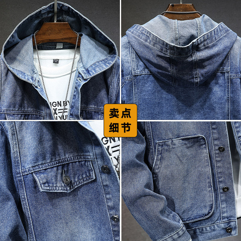 2026 Spring New Trendy Men's Jackets Youth Men's Outerwear Windproof Slim Fit Hooded Denim Jacket for Men