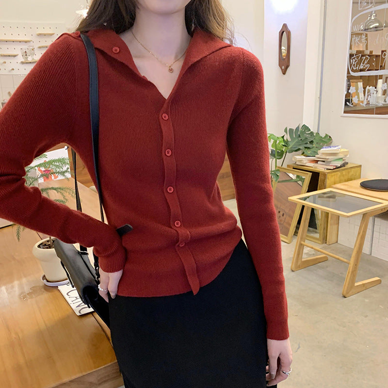 2026 Early Spring, Autumn, and Winter Collared Slim-Fit Long-Sleeve Knit Sweater for Women, Korean Style, Unique and Beautiful Design