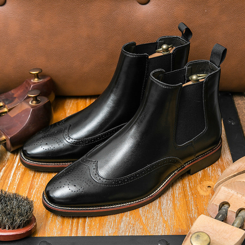 Men's Leather Boots Cross-border plus size New Shoes Fashion Men's High-top Chelsea Boots British-style Brock Shoes