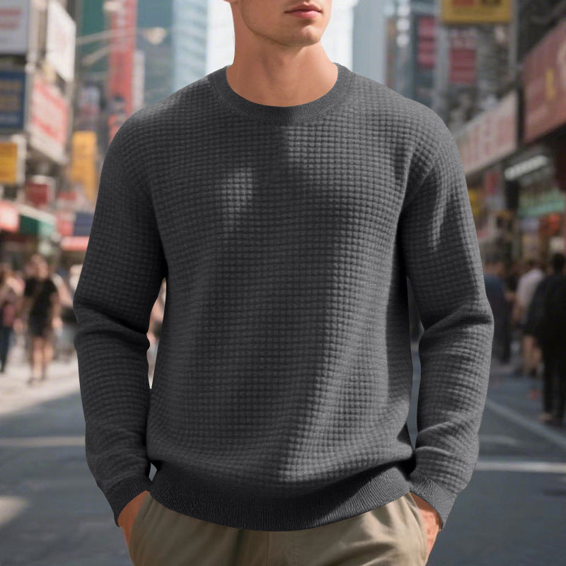 Cross-Border Independent Station American Hot-Selling Spring and Autumn Loose Casual Men's Simple Sports Jacquard Round Neck Long-Sleeved Sweatshirt