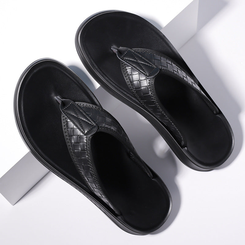 Stomp Sense Summer New Sandals Men's Flip-flops Casual Beach Shoes Genuine Leather Breathable Home Non-slip Slippers for Men