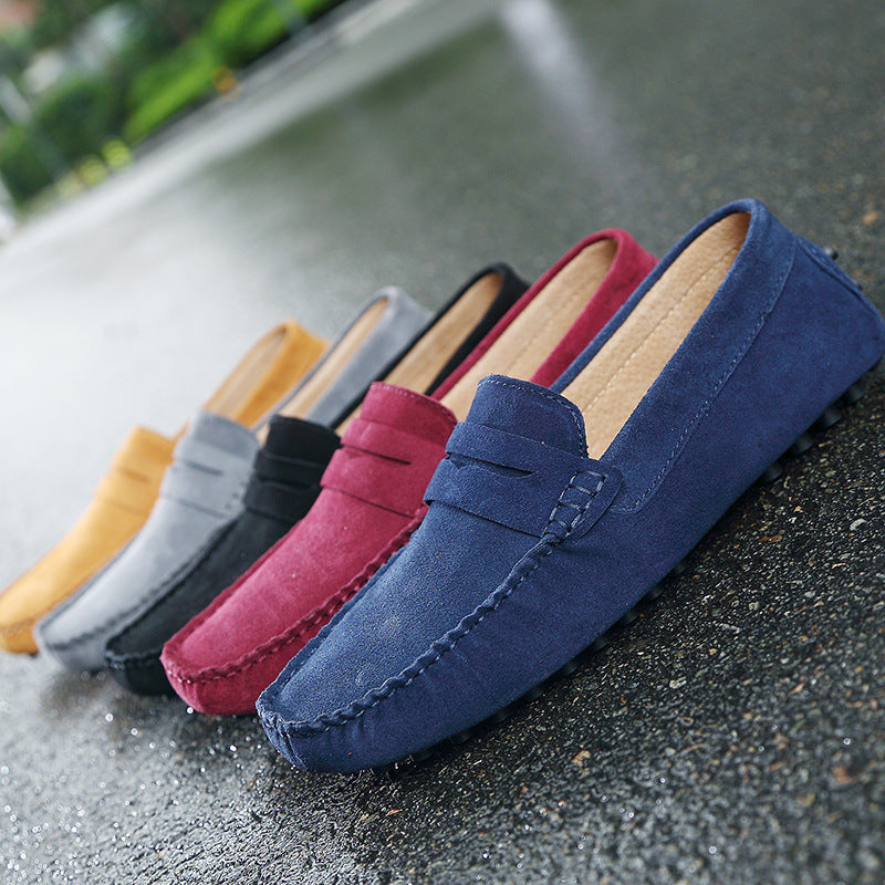 Large size cross-border live selling bean shoes men's leather frosted loafers one-step British men's casual shoes