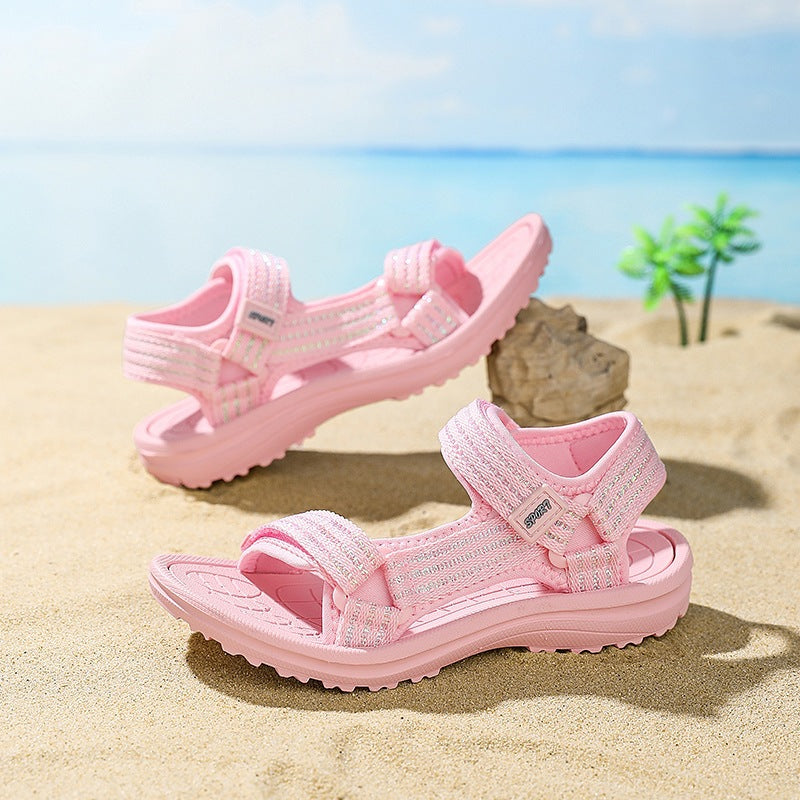 Cross-border Girls Sandals Summer New Large Children's Velcro Open Toe Little Girl Princess Children's Sports Beach Shoes