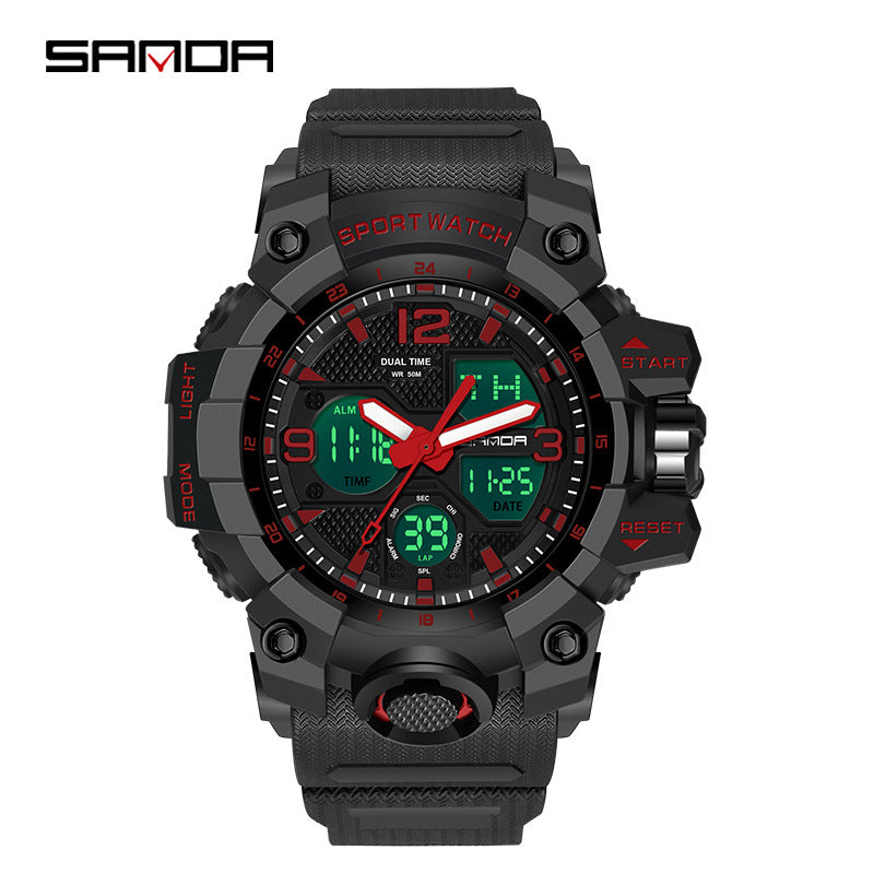 Sanda Hot-Selling Watch Korean Version Student Party Multi-Functional Waterproof Alarm Clock Electronic Watch Cool Dual Display Luminous Sports Watch