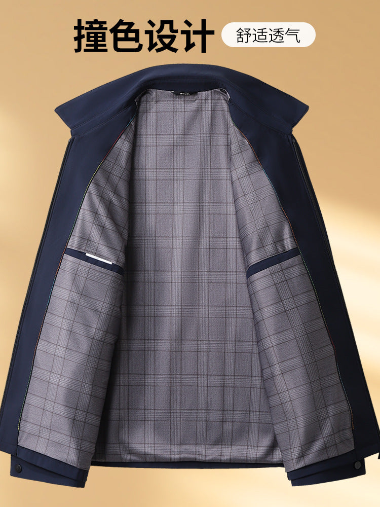 2025 Spring and Autumn New Business Jacket for Men, Middle-Aged Executive Jacket, Dad's Turn-Down Collar Coat, Men's Windproof Clothing