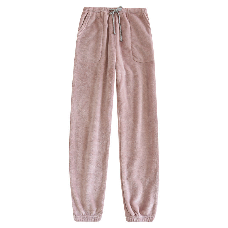 Women's Pajama Pants Flannel Thickened Warm Pants Couple Autumn and Winter Coral Fleece Casual Home Pants for Outer Wear