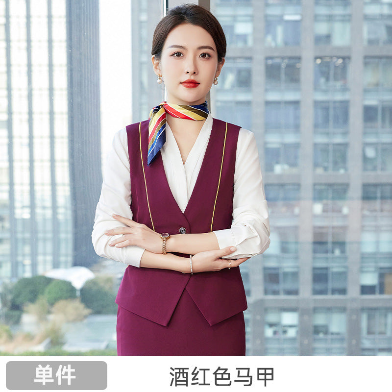 Professional vest suit female spring and summer stewardess uniform sales department hotel front desk jewelry shop beautician overalls