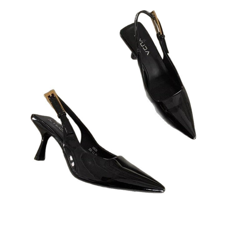 French-Style High Heels for Women, Stiletto, 2025 Summer New Model, Simple and Elegant Pointed Toe, Single Strap, Closed-Toe Sandals with Open Back