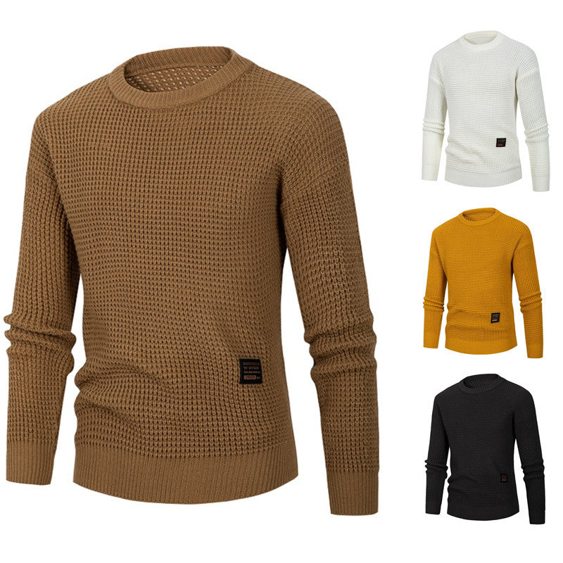 Amazon 2024 New Autumn and Winter Men's Crewneck Sweater Men's European and American Solid Color Base Sweater Fashion Top