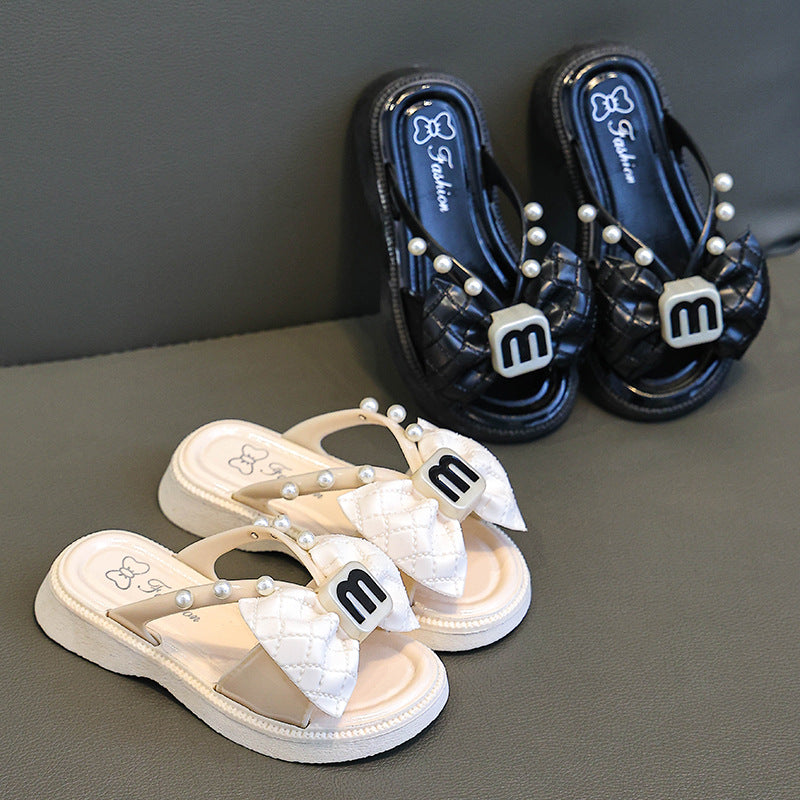 Children's Slippers Cross Slippers Women's 2024 Summer New Cyber Celebrant Beach Bow Chanel Style Slides