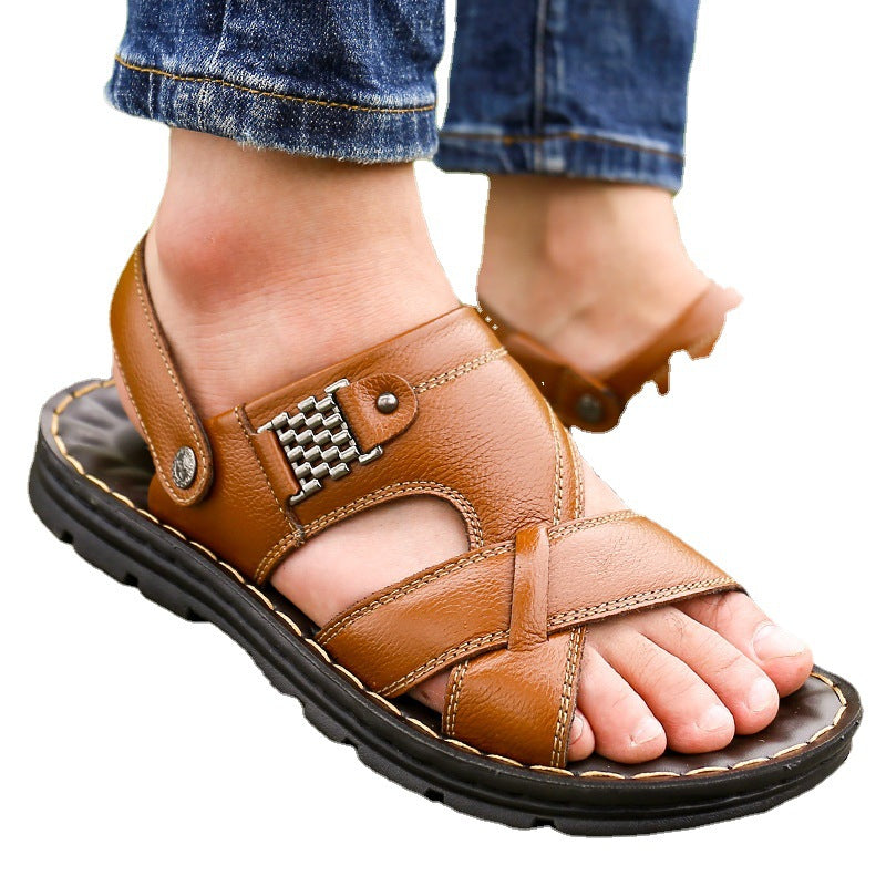 Sandals for Men, New Summer Style, Men's Casual Beach Shoes, First Layer Cowhide Sandals, Thick-Soled Shoes, Trendy 6683