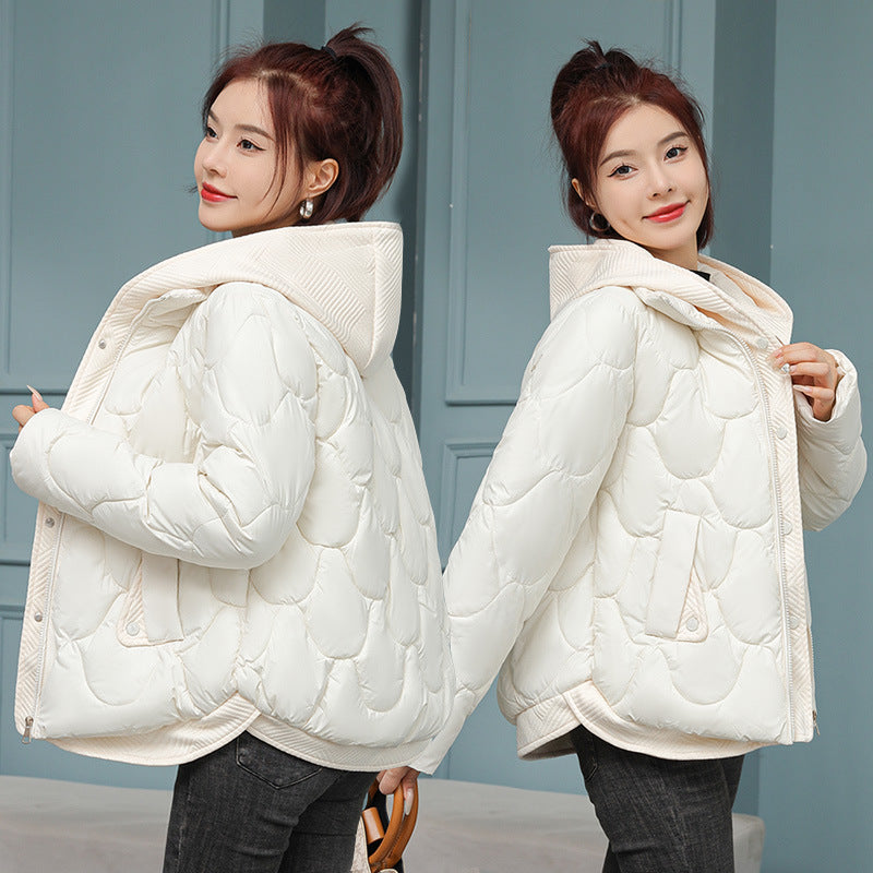 Hooded fake two-piece down cotton clothes women's clothing New Year short corrugated frayed high-end off-season cotton-padded jacket coat fashion