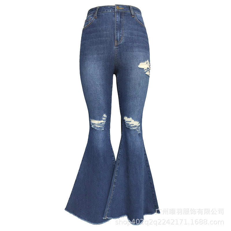 High-Waisted Stretchy Flared Jeans for Women, Ripped Micro-Flare Jeans for Petite Women