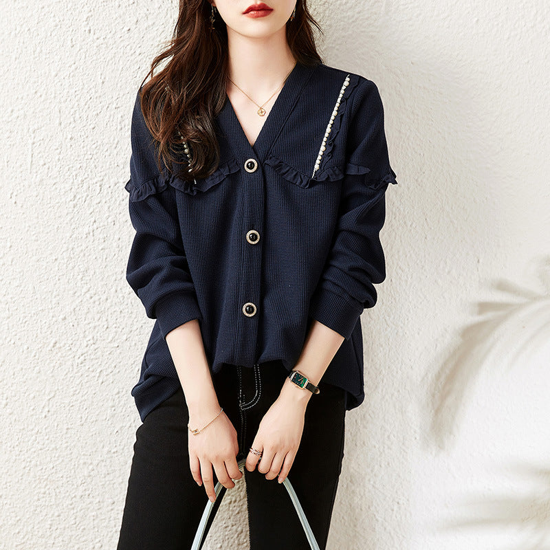 Real Shot of 2025 Autumn New Large Size Pearl Chain Edge Jacket Loose Fat Girl Women's Clothing