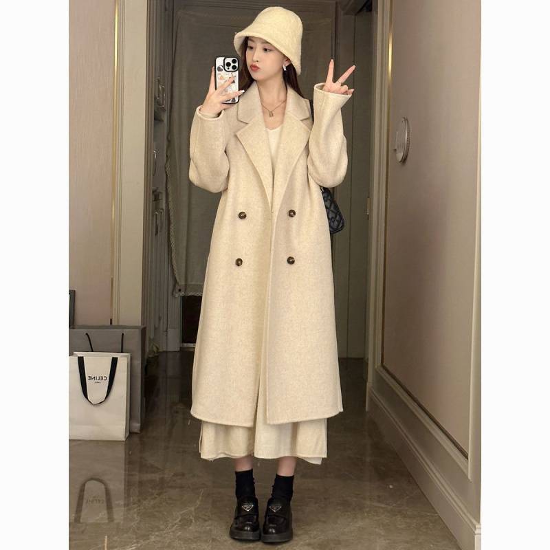 Down Jacket with Wool Lining, Women's Mid-Length Woolen Coat, 2025 Autumn and Winter New Long Woolen Coat for Petite Women