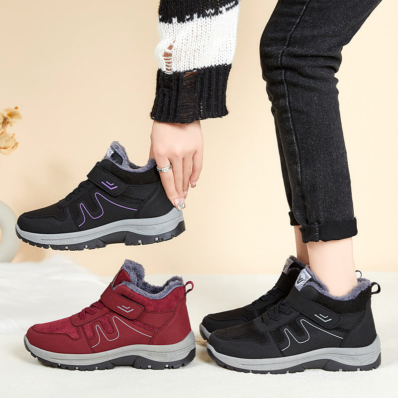 Cotton Shoes, Snow Boots, Winter Velcro Women's Boots, Fleece-Lined and Thickened Cotton Boots, Thick-Soled Warm Short Boots, Outdoor Comfortable Boots