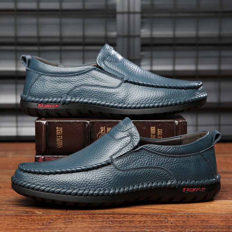 Men's Shoes Summer New Casual Leather Shoes Men's Genuine Leather Top Layer Cowhide Loafers Driving Doudou Shoes Set Feet
